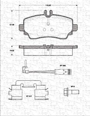 MAGNETI MARELLI 363702161205 -  Комплект тормозных колодок, дисковый тормоз